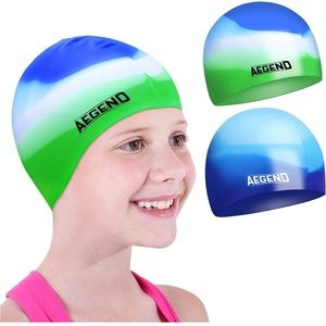 Aegend 2 Pack Kids Swim Cap for Age 4-12, Durable Silicone Swimming Cap size M
